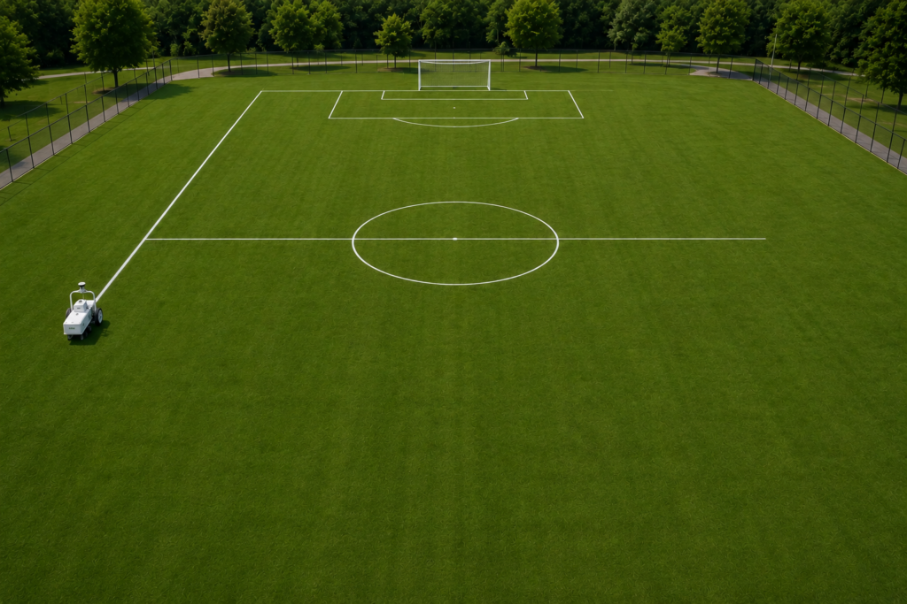 GPS-guided robotic field marking system painting the touchline of a soccer field